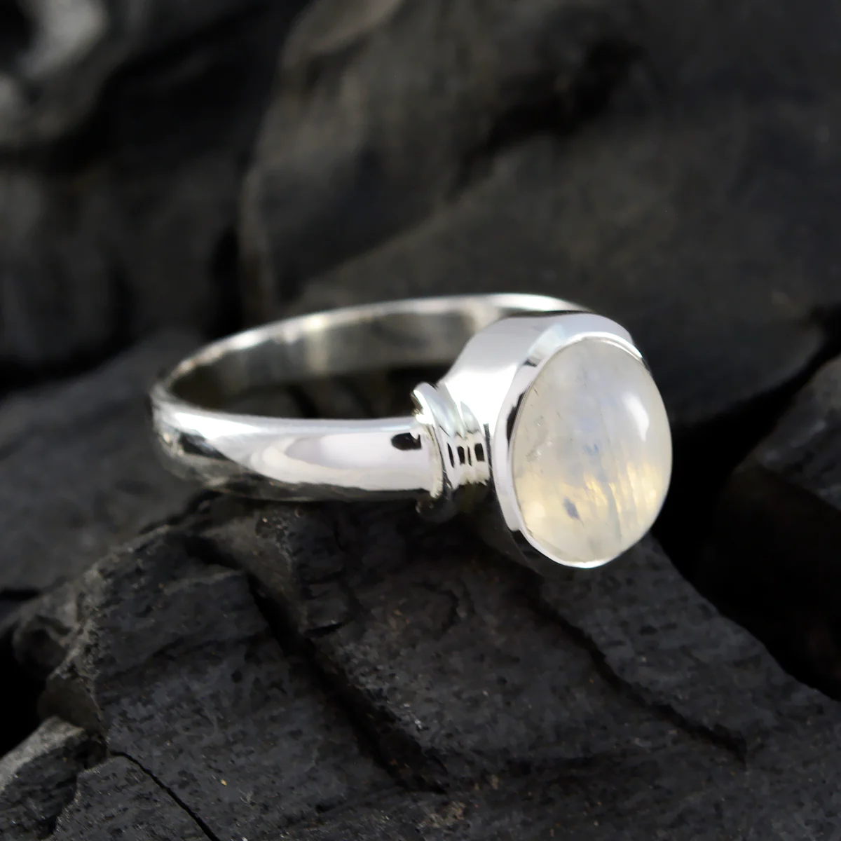 Rainbow Moonstone Solitaire Russian Sterling Silver White Gemstones Classic Feminine Ring Jewellery - Image 3