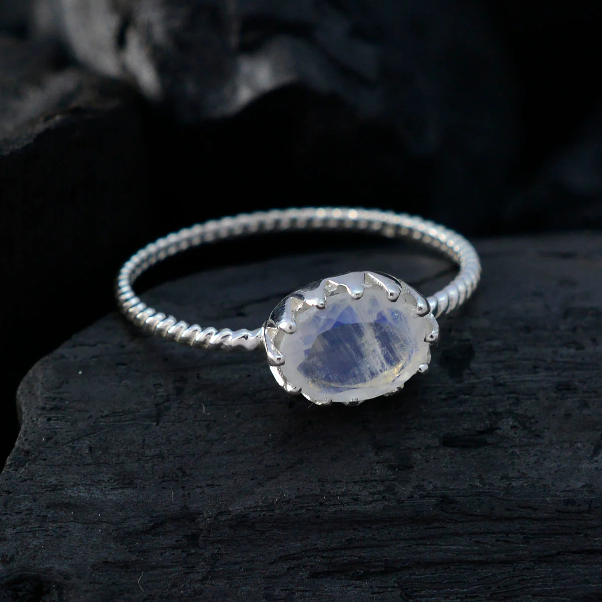 Rainbow Moonstone Solitaire Turkish 925 Silver White Gemstones Elegant Twist Ring Jewellery - Image 4