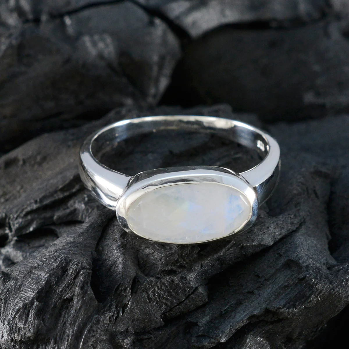 Rainbow Moonstone Solitaire Turkish 925 Sterling Silver White Gems Whisper-thin Trendy Ring Jewellery - Image 5
