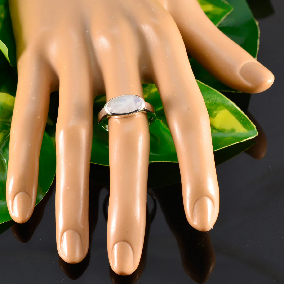 Rainbow Moonstone Solitaire Turkish 925 Sterling Silver White Gems Whisper-thin Trendy Ring Jewellery - Image 6
