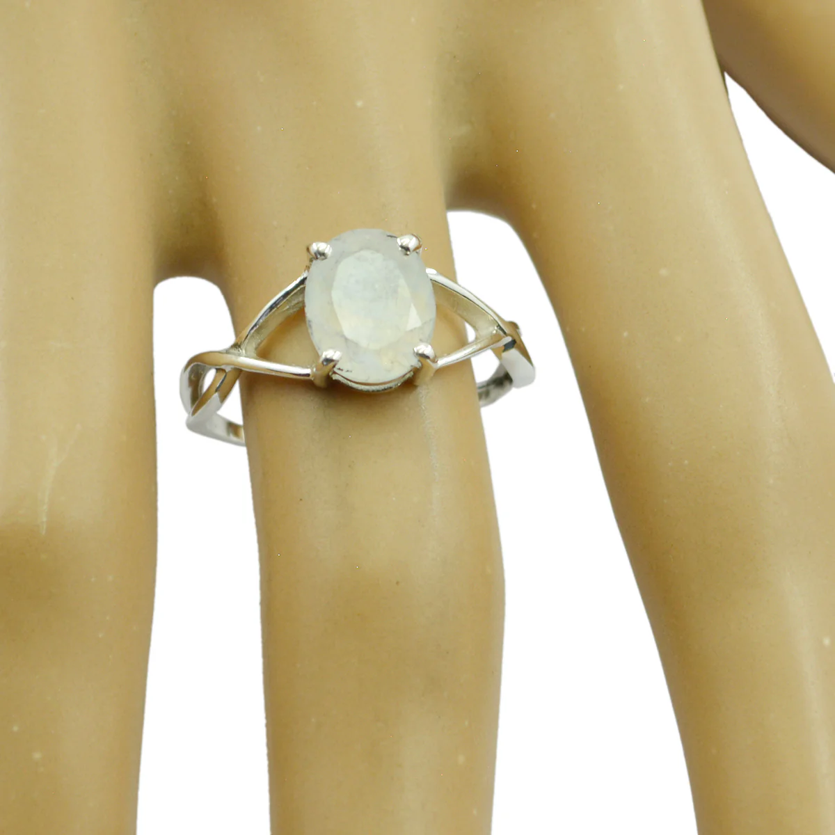 Rainbow Moonstone Solitaire Turkish Sterling Silver White Gemstone Delicate Feminine Ring Jewelry - Image 2