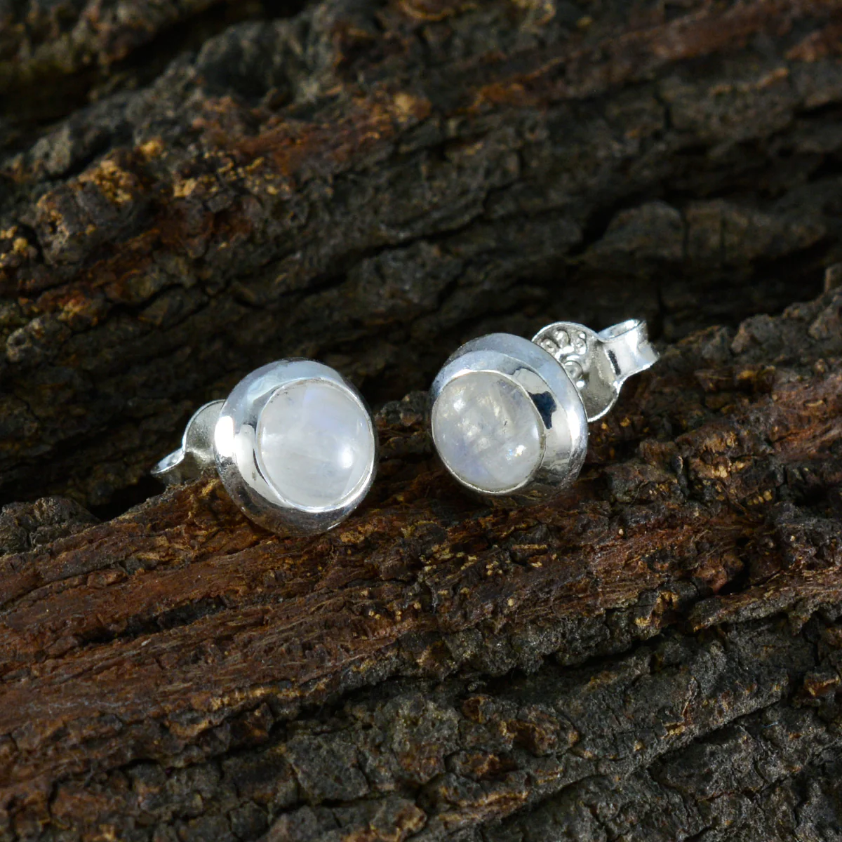 Rainbow Moonstone Spanish Ella Solitaire Stud White 925 Sterling Silver Earring - Image 3