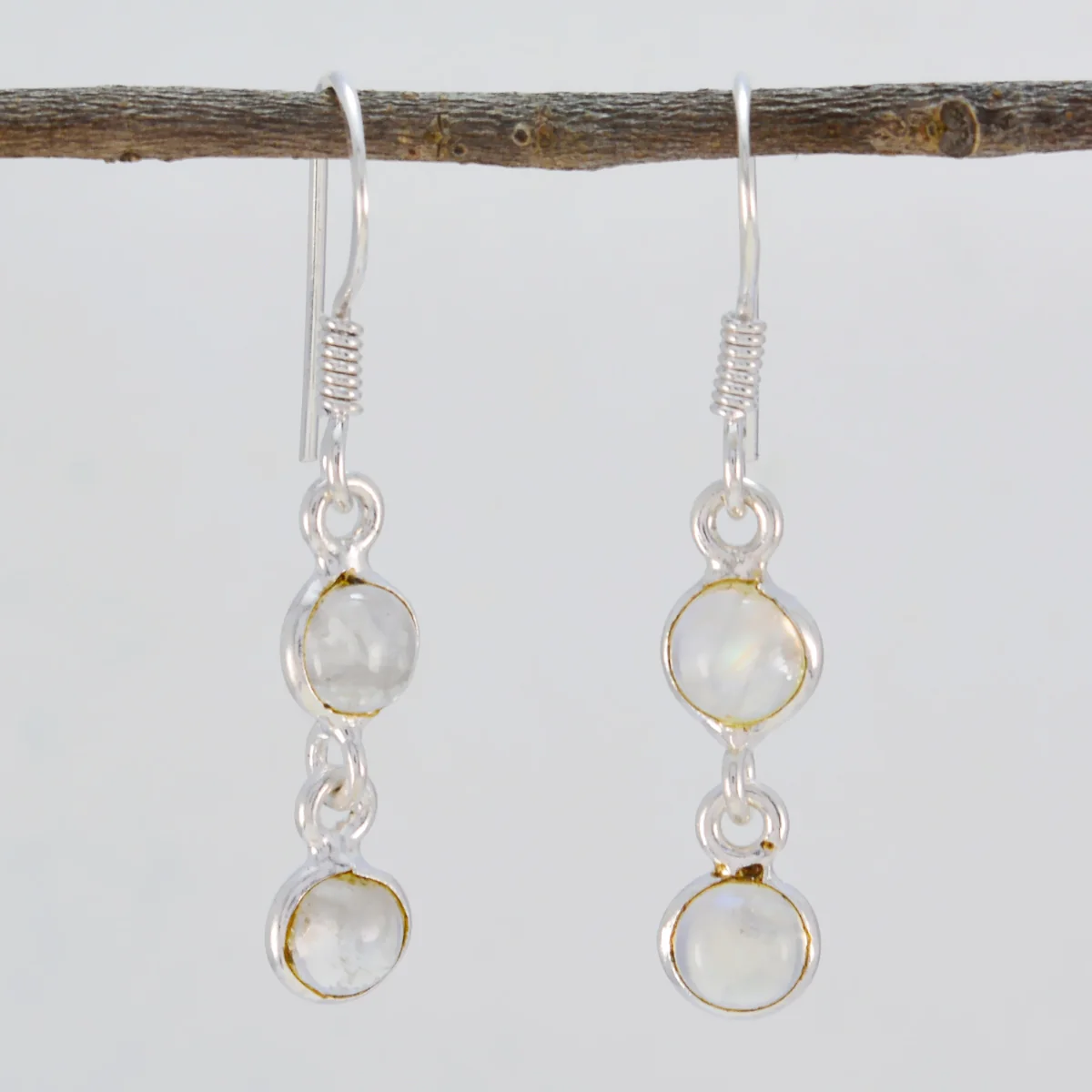 Rainbow Moonstone Spanish Hua multiple Dangle White Silver Earring - Image 2