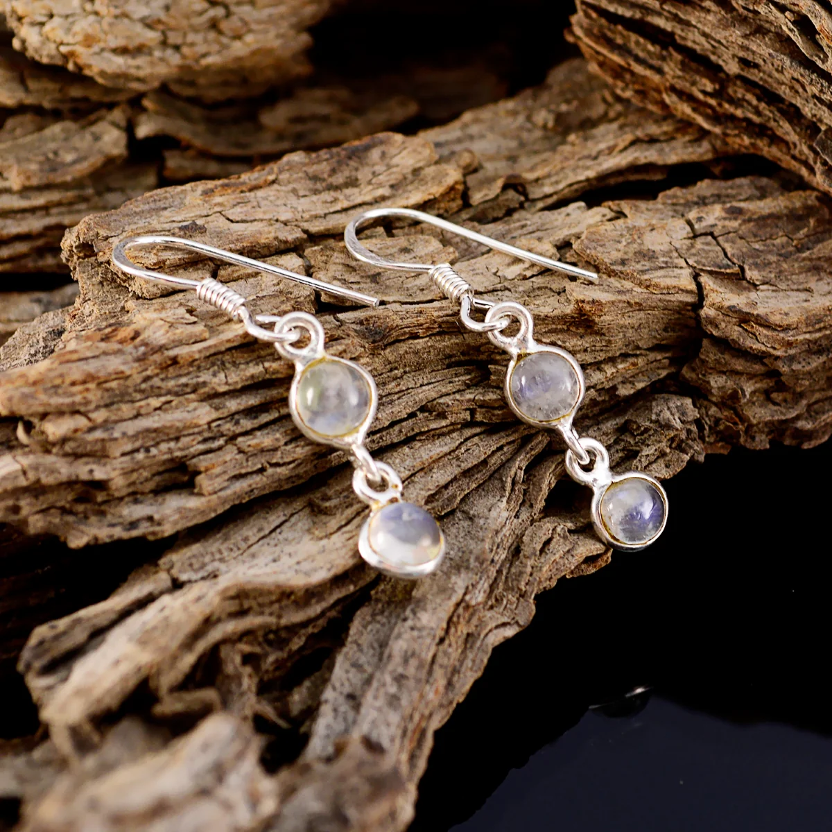 Rainbow Moonstone Spanish Hua multiple Dangle White Silver Earring - Image 3