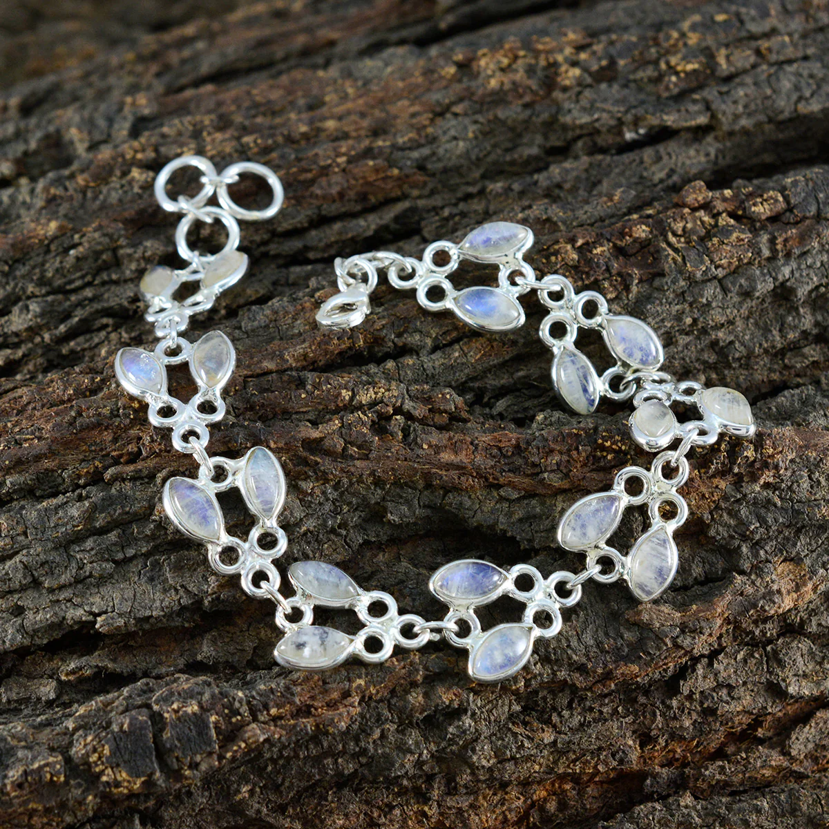Rainbow Moonstone St David’s Day Whisper-thin White 925 Silver Links Bracelet - Image 4