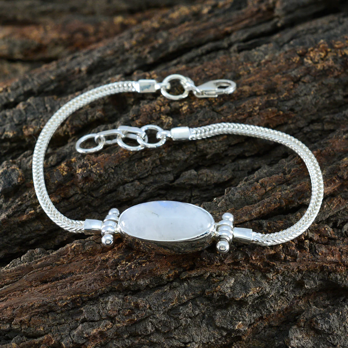 Rainbow Moonstone St George’s Day Featherlight White Silver Chain Bracelet - Image 2