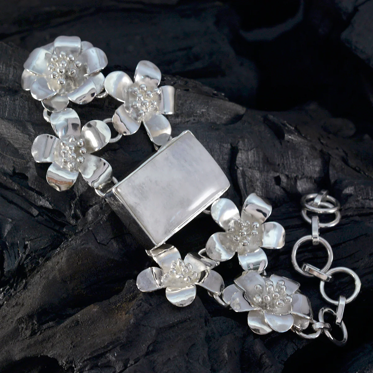 Rainbow Moonstone Star Wars Day Essential White 925 Silver Links Bracelet - Image 3