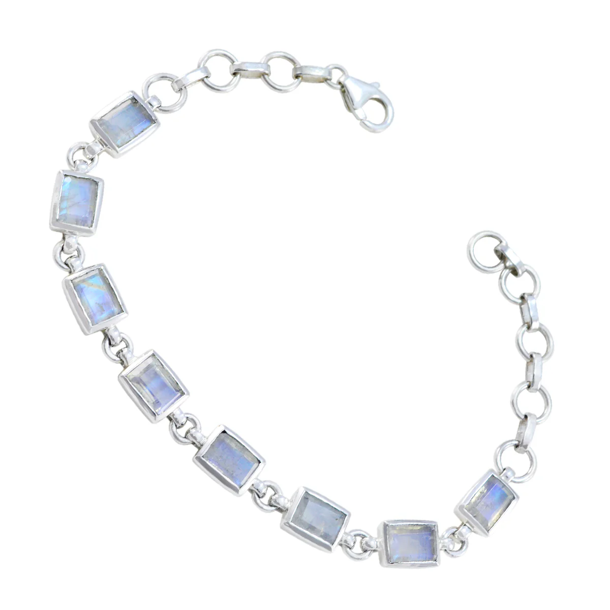 Rainbow Moonstone Start Carnival Season Featherlight White Silver Links Bracelet - Image 2