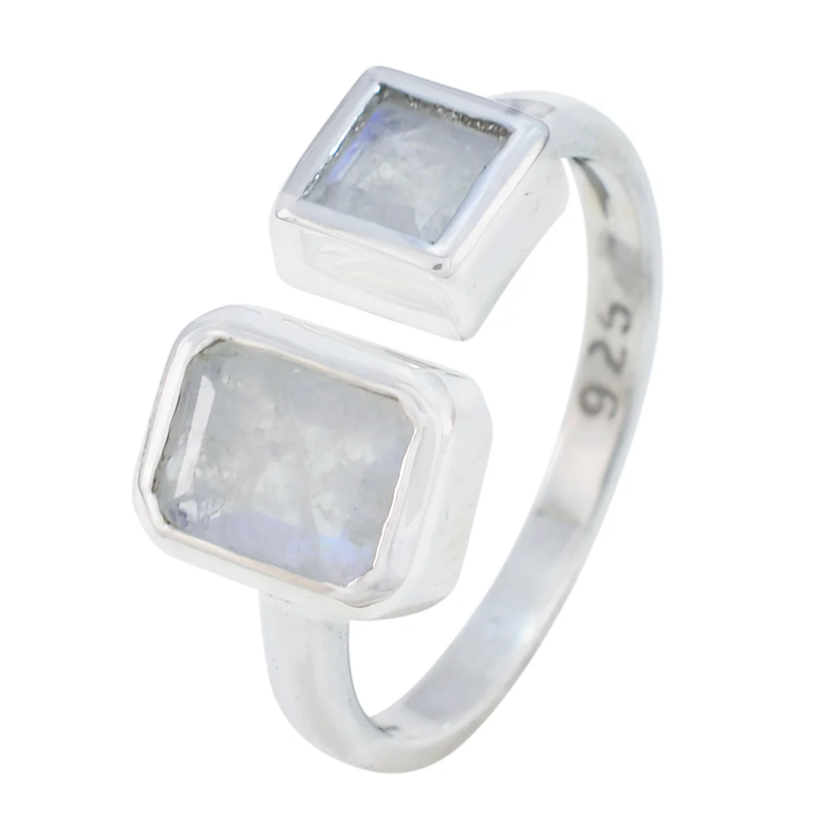 Rainbow Moonstone Toi et Moi Egyptian 925 Silver White Gemstone Featherlight Trendy Ring Jewelry - Image 2