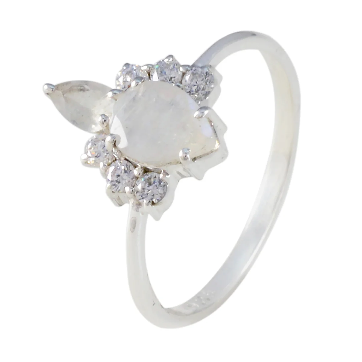 Rainbow Moonstone Toi et Moi Turkish 925 Sterling Silver White Gems Elegant Graceful Ring Jewelry - Image 2