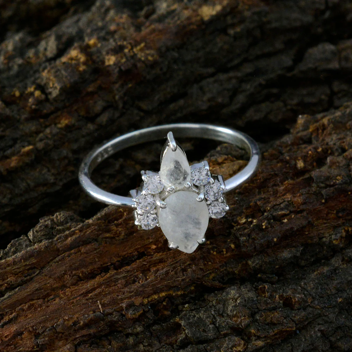 Rainbow Moonstone Toi et Moi Turkish 925 Sterling Silver White Gems Elegant Graceful Ring Jewelry - Image 3