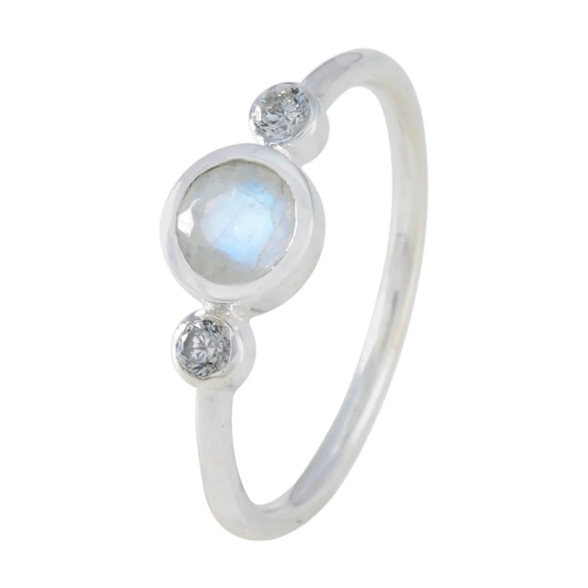 Rainbow Moonstone Trilogy American 925 Sterling Silver White Gemstone Elegant Luxurious Ring Jewellery - Image 2