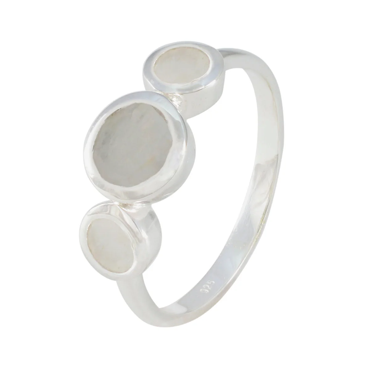 Rainbow Moonstone Trilogy Korean Silver White Gems Whisper-thin Boho Ring Jewelry - Image 2