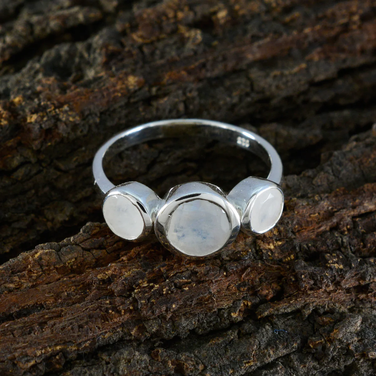 Rainbow Moonstone Trilogy Korean Silver White Gems Whisper-thin Boho Ring Jewelry - Image 3