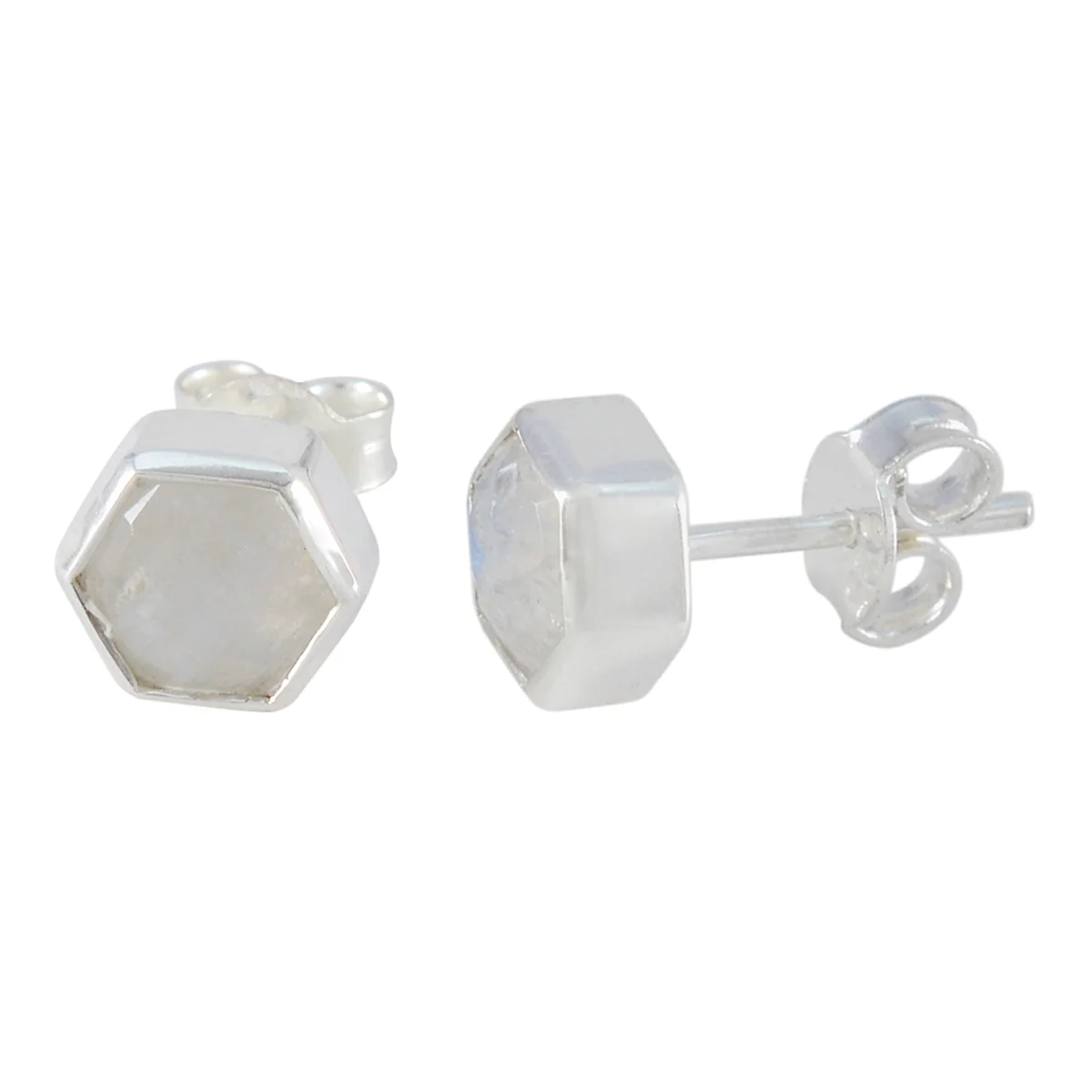 Rainbow Moonstone Turkish Natalie Solitaire Stud White 92.5 Silver Earring - Image 2