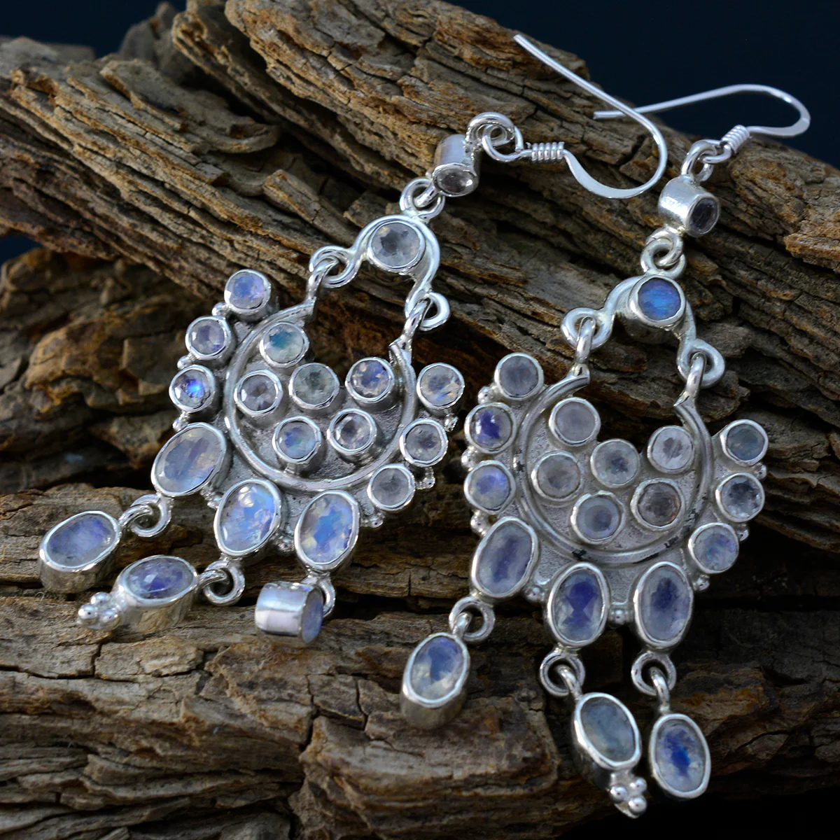 Rainbow Moonstone Turkish Noelia multiple Dangle White 925 Sterling Silver Earring - Image 3