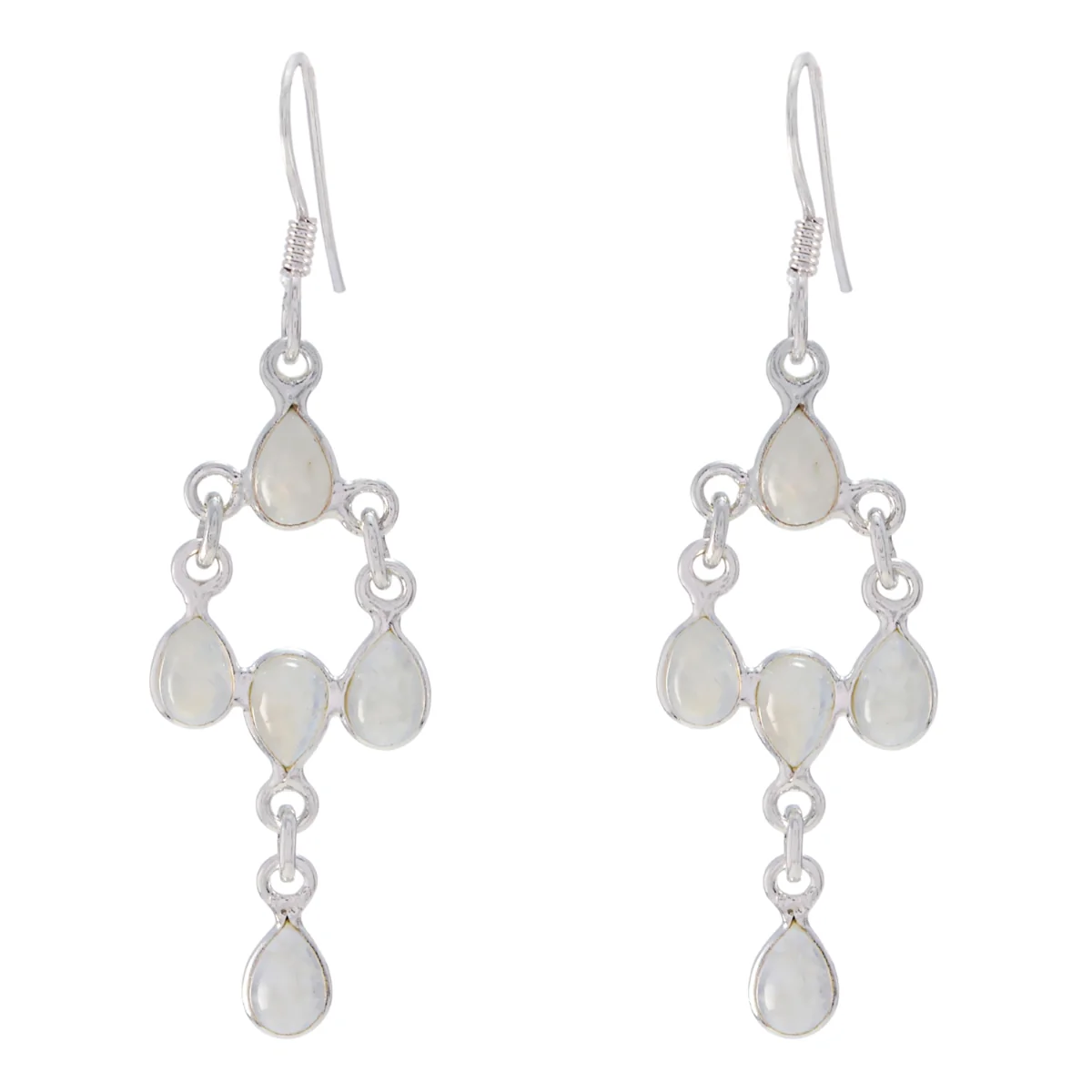 Rainbow Moonstone Turkish Rina multiple Dangle White 925 Sterling Silver Earring
