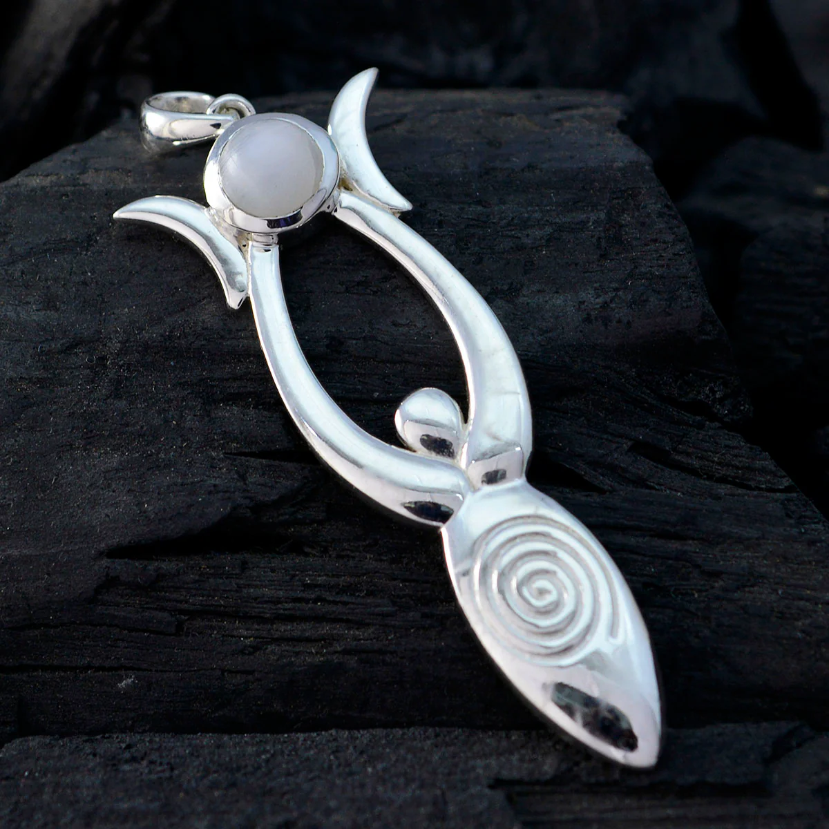 Rainbow Moonstone Whisper-thin French Silver Solitaire Elena Modern White Pendant Jewelry - Image 3