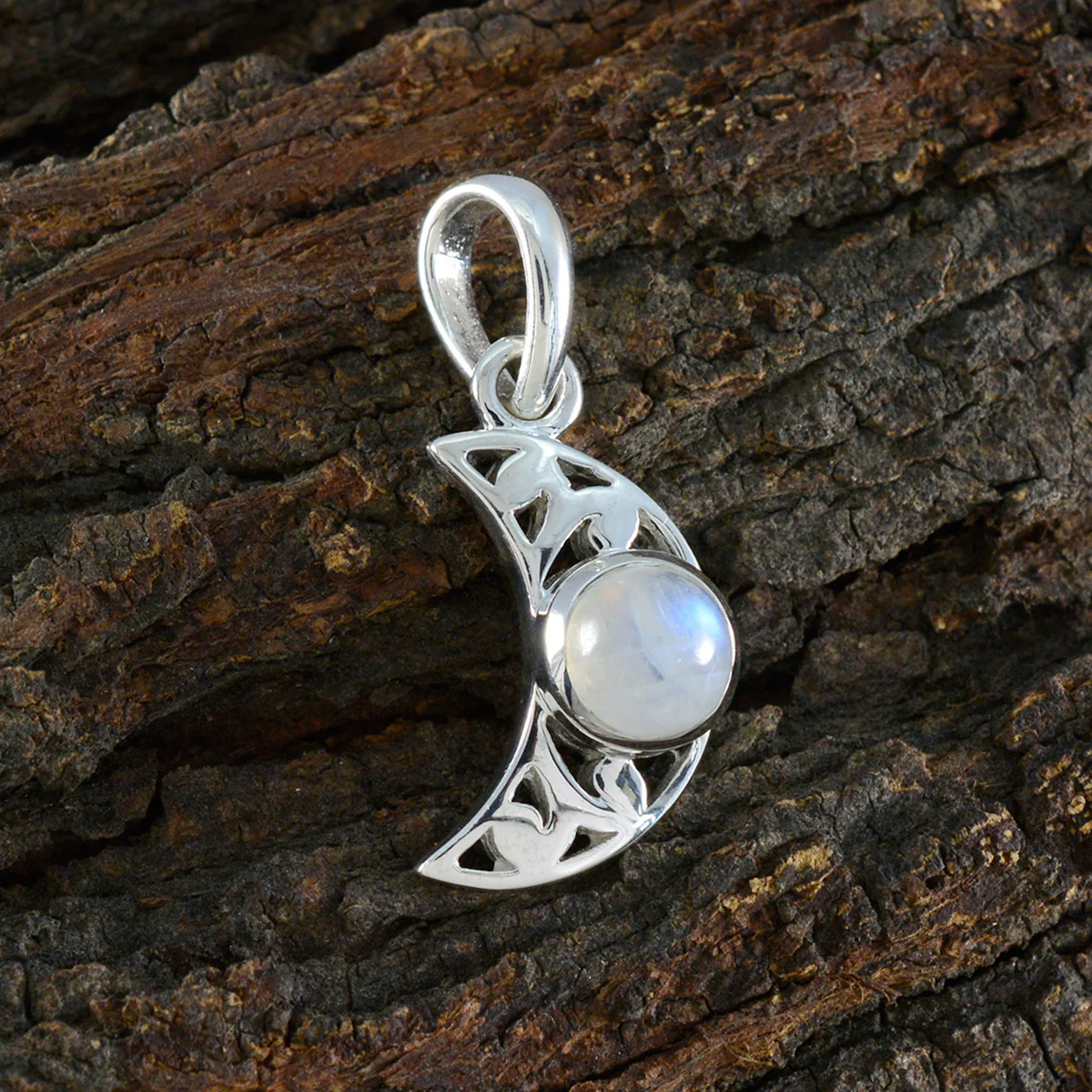Rainbow Moonstone Whisper-thin Spanish 925 Silver Solitaire Emma Moon & Star White Pendant Jewelry - Image 3