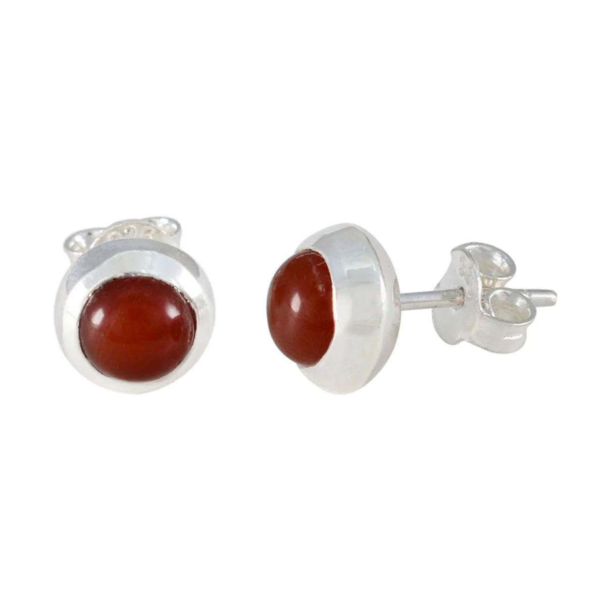 Red Onyx French Emilia Solitaire Stud Red Sterling Silver Earring - Image 2