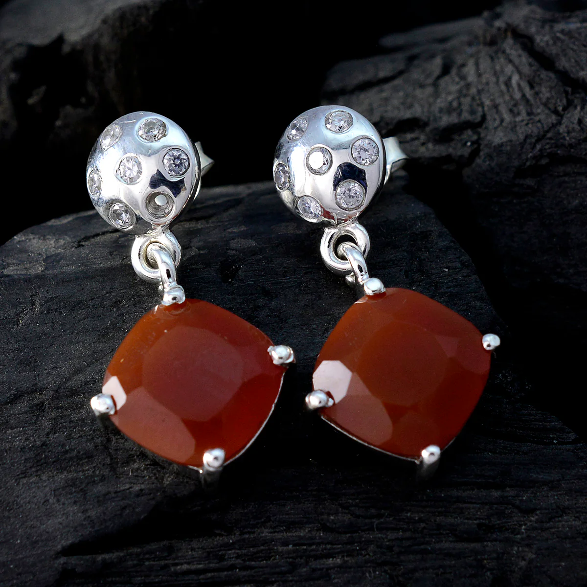 Red Onyx German Emily multiple Stud Red Silver Earring - Image 4