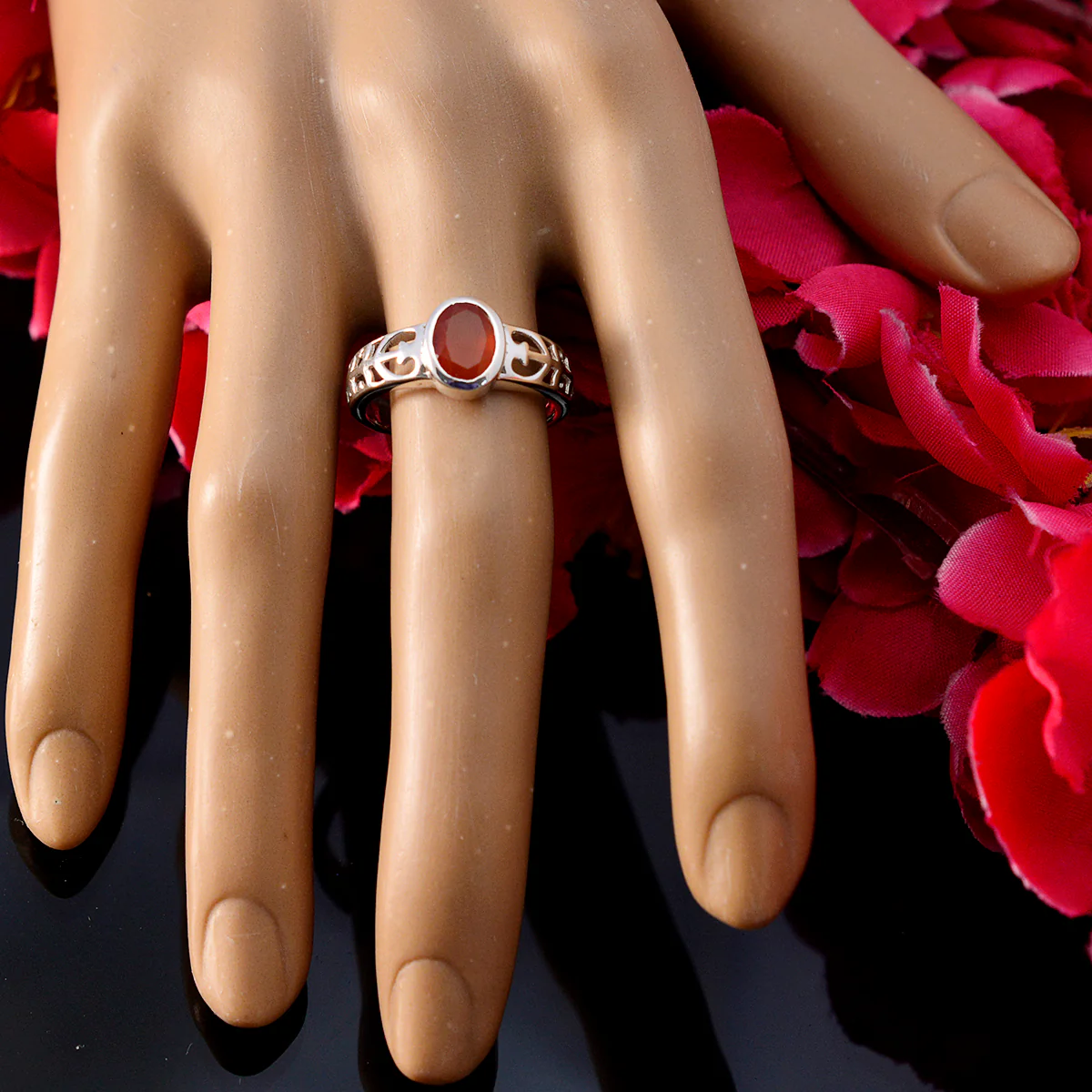 Red onyx Solitaire Italian Sterling Silver Red Gems Whisper-thin Rope-Wire Ring Jewelry - Image 5