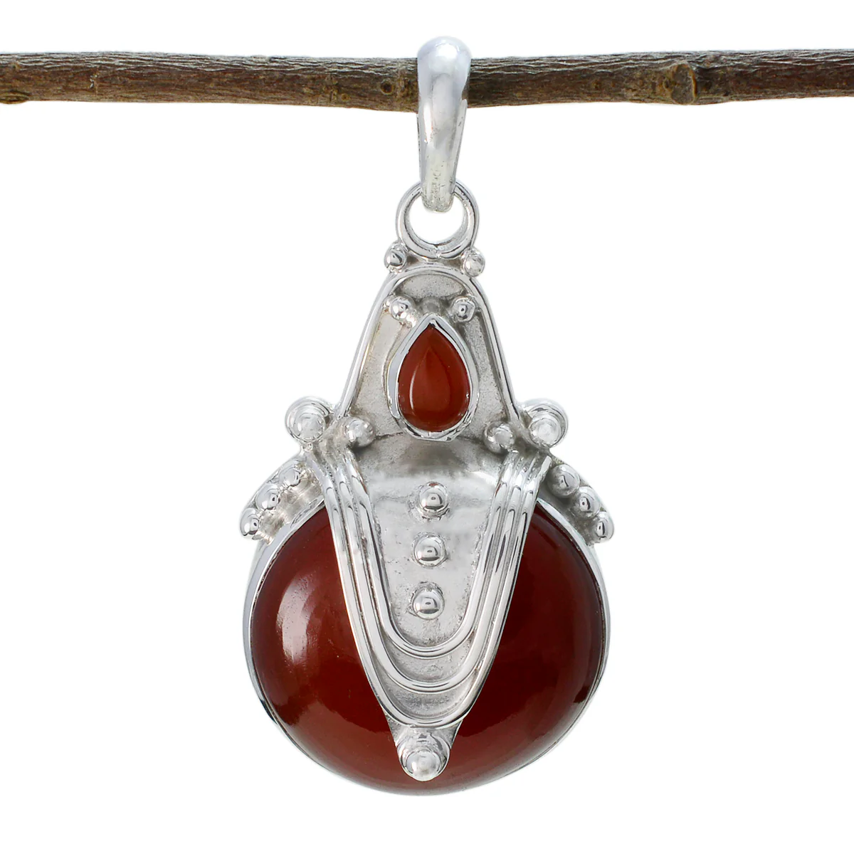 Red Onyx Statement Egyptian 92.5 Silver Toi et Moi Antonia Rope-Wire Red Pendant Jewellery