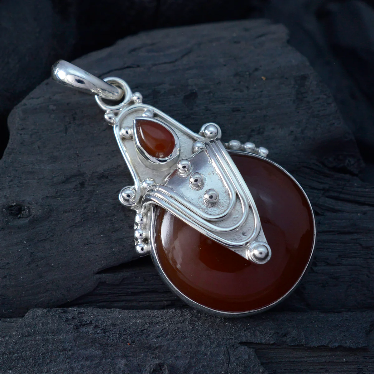 Red Onyx Statement Egyptian 92.5 Silver Toi et Moi Antonia Rope-Wire Red Pendant Jewellery - Image 4