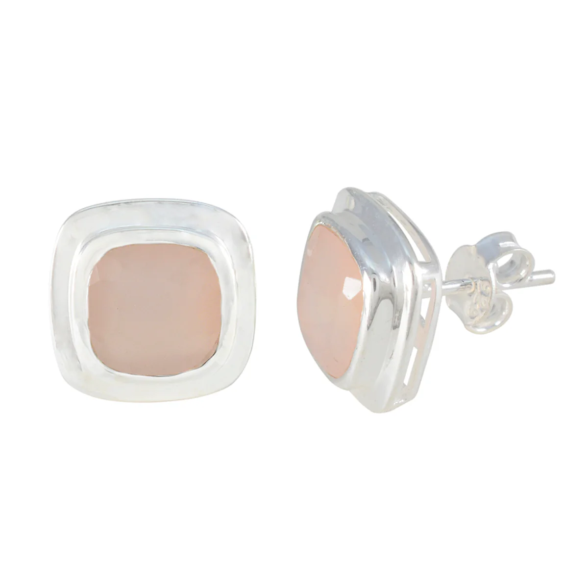 Rose Quartz American Sophia Solitaire Stud Pink 925 Sterling Silver Earring - Image 2