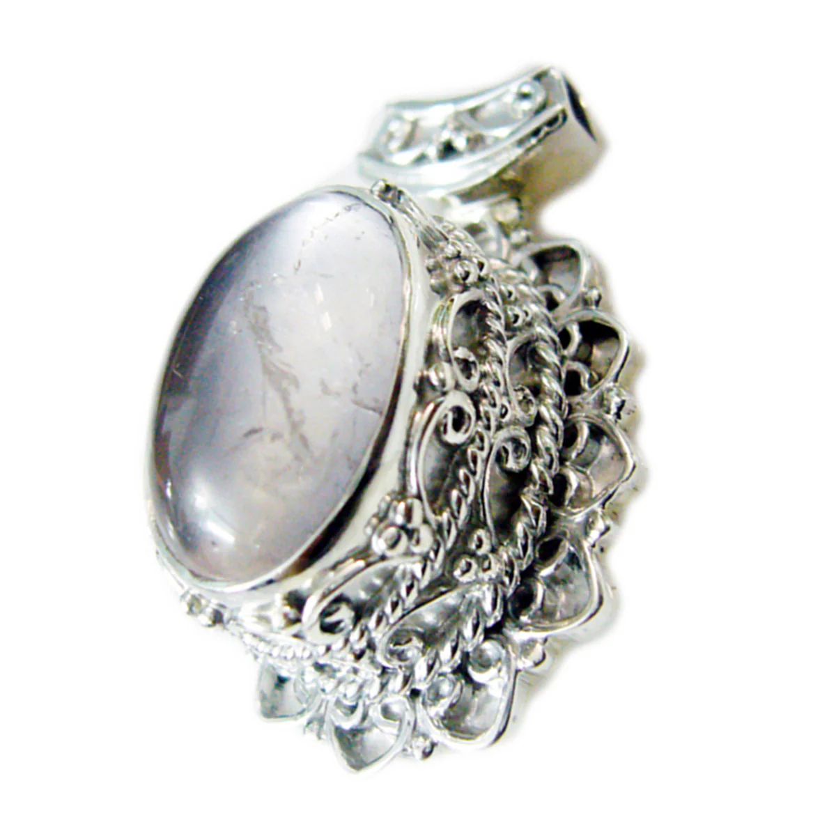 Rose Quartz Chunky Moroccan Silver Solitaire Gabriela Rope-Wire Pink Pendant Jewelry - Image 2