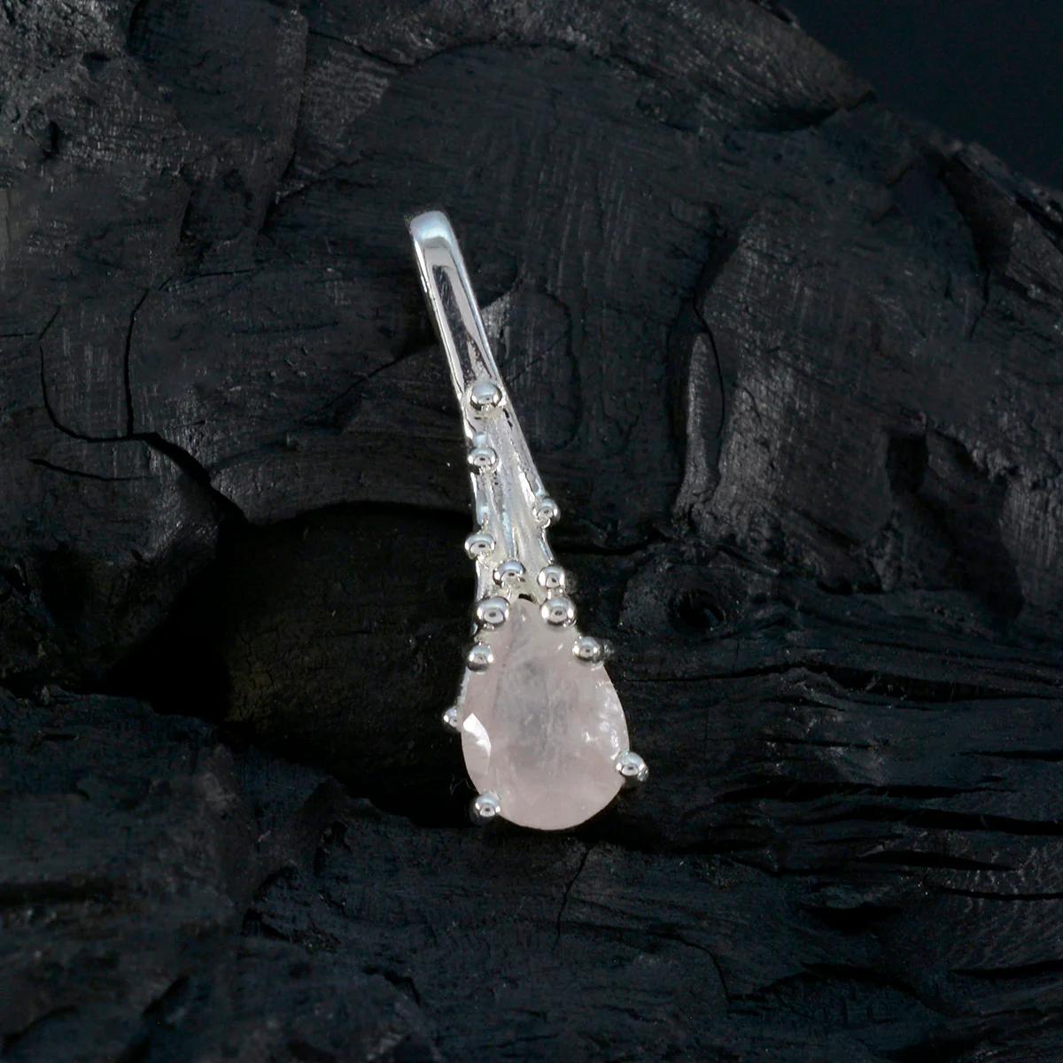 Rose Quartz Delicate Italian Sterling Silver Solitaire Carla Cocktail Pink Pendant Jewellery - Image 3