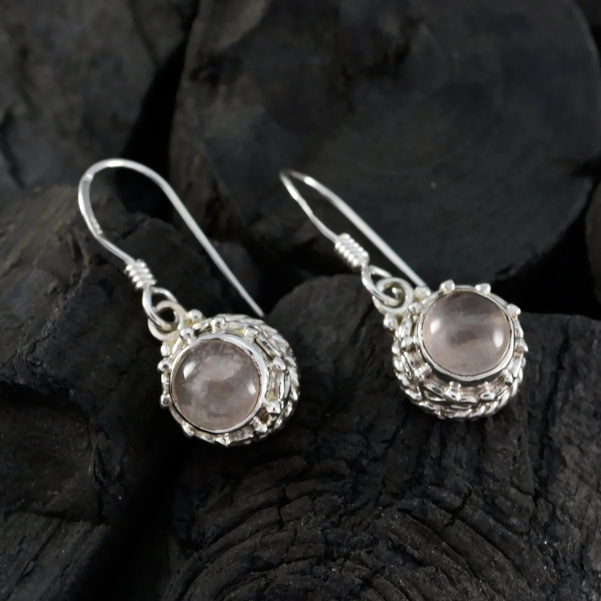 Rose Quartz Egyptian Mila multiple Dangle Pink 925 Sterling Silver Earring - Image 4