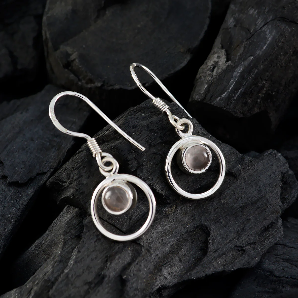 Rose Quartz French Inès multiple Dangle Pink 925 Sterling Silver Earring - Image 2