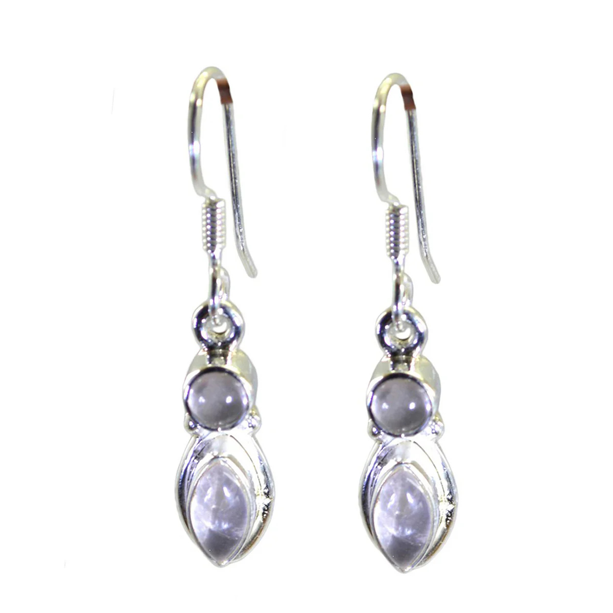 Rose Quartz French Skylar multiple Dangle Pink Silver Earring
