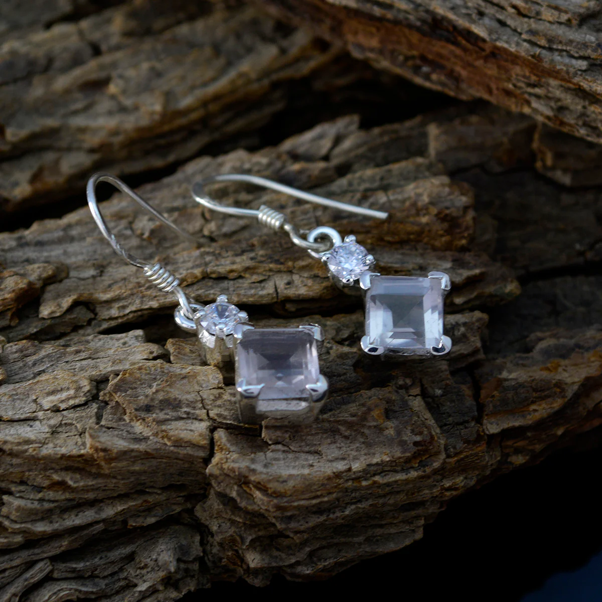 Rose Quartz Mexican Yan multiple Dangle Pink Sterling Silver Earring - Image 3