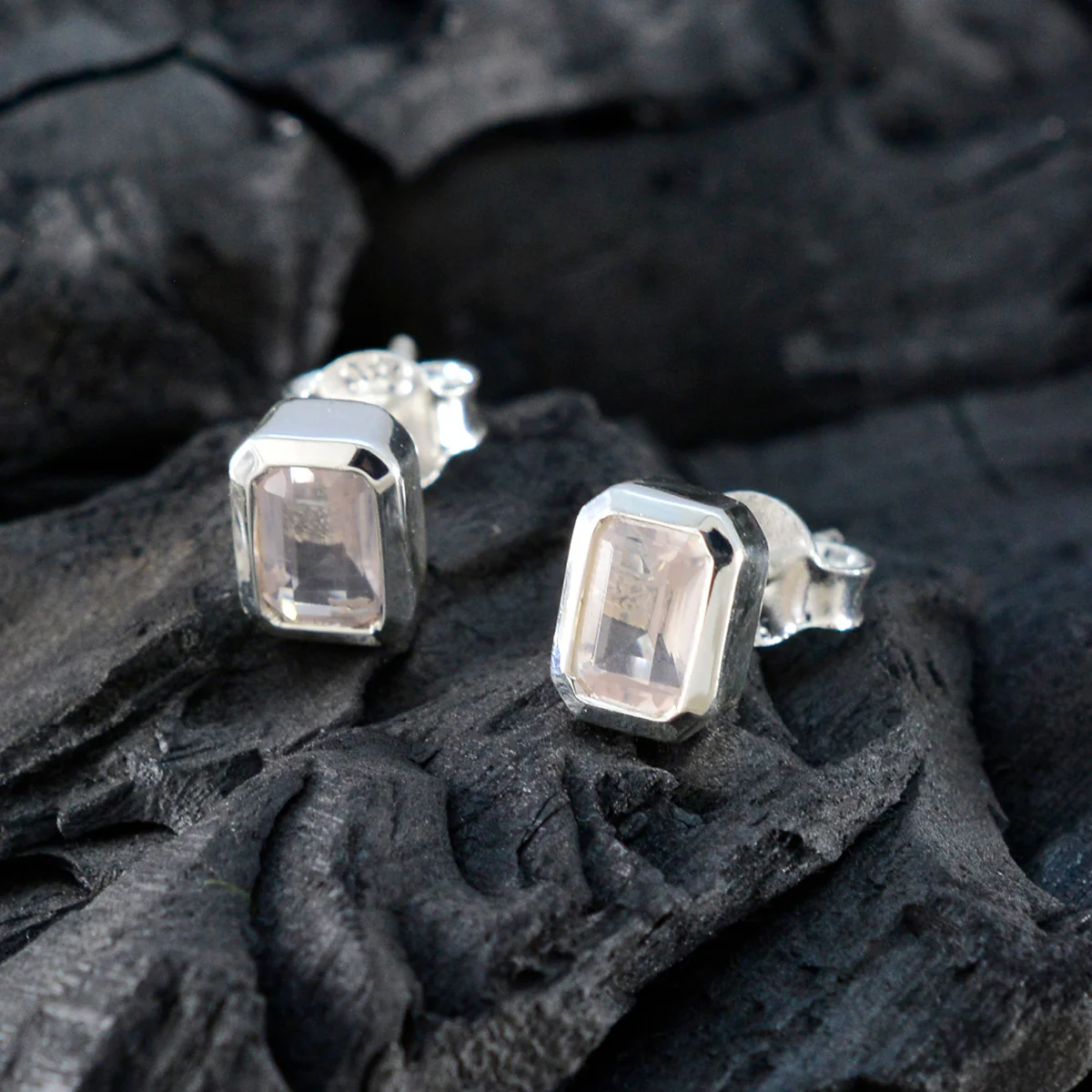 Rose Quartz Middle Eastern Micaela Solitaire Stud Pink 92.5 Silver Earring - Image 5