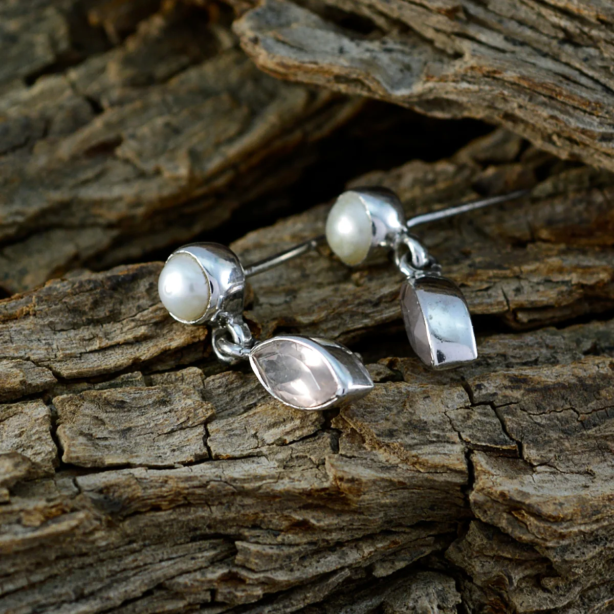 Rose Quartz Moroccan Marie multiple Stud Pink Silver Earring - Image 3