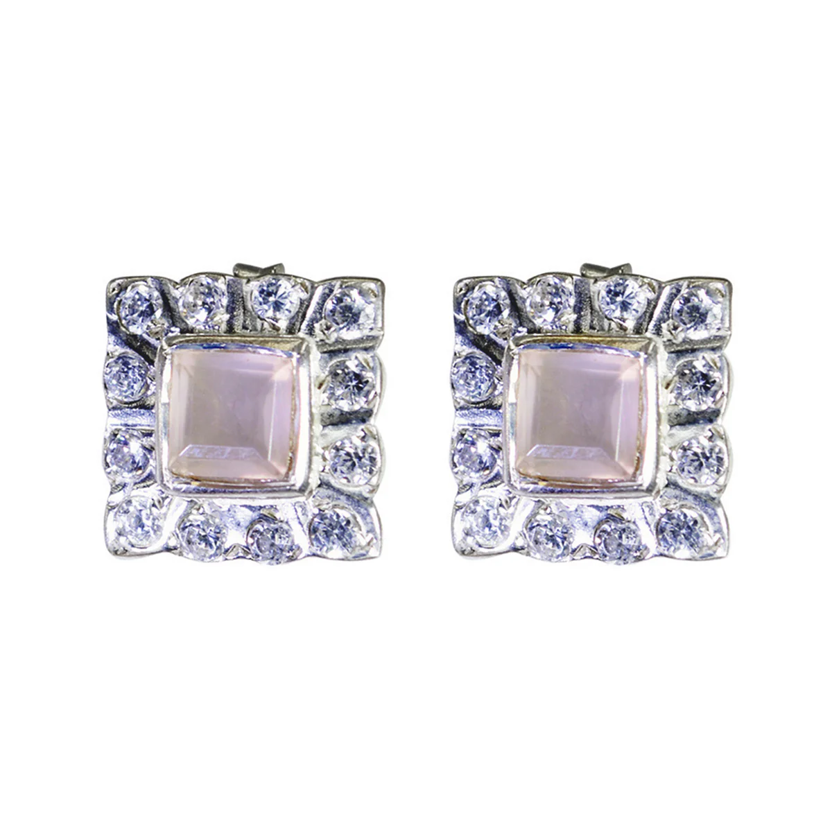 Rose Quartz Russian Luna multiple Stud Pink Silver Earring