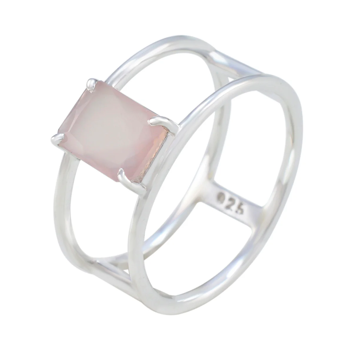 Rose Quartz Solitaire American 92.5 Silver Pink Gems Whisper-thin Geometric Band Jewelry - Image 2