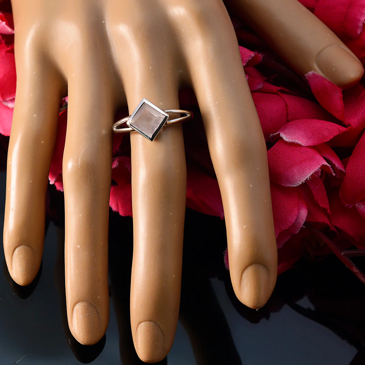 Rose Quartz Solitaire American 92.5 Silver Pink Gemstone Dainty Graceful Ring Jewellery - Image 5