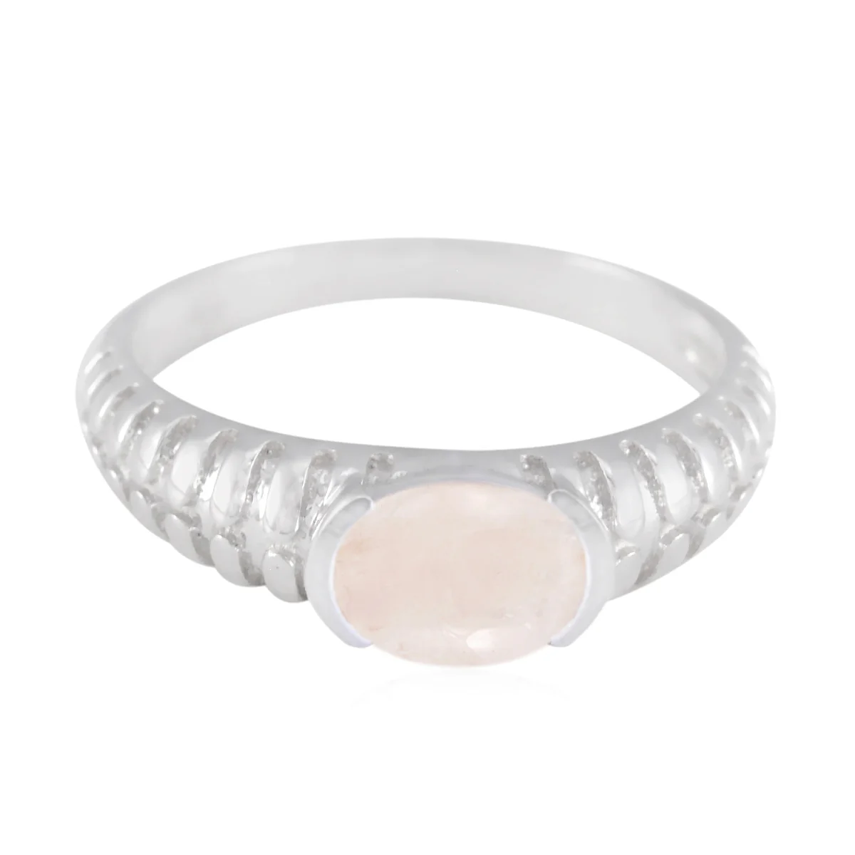 Rose Quartz Solitaire American Sterling Silver Pink Gemstones Whisper-thin Abstract Ring Jewelry