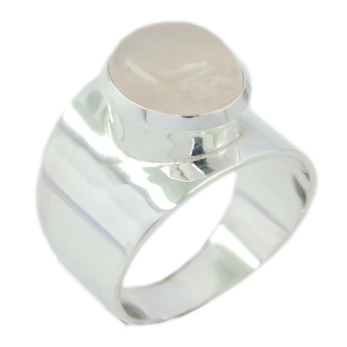 Rose Quartz Solitaire French 925 Sterling Silver Pink Gems Eye-catching Armor Ring Jewelry