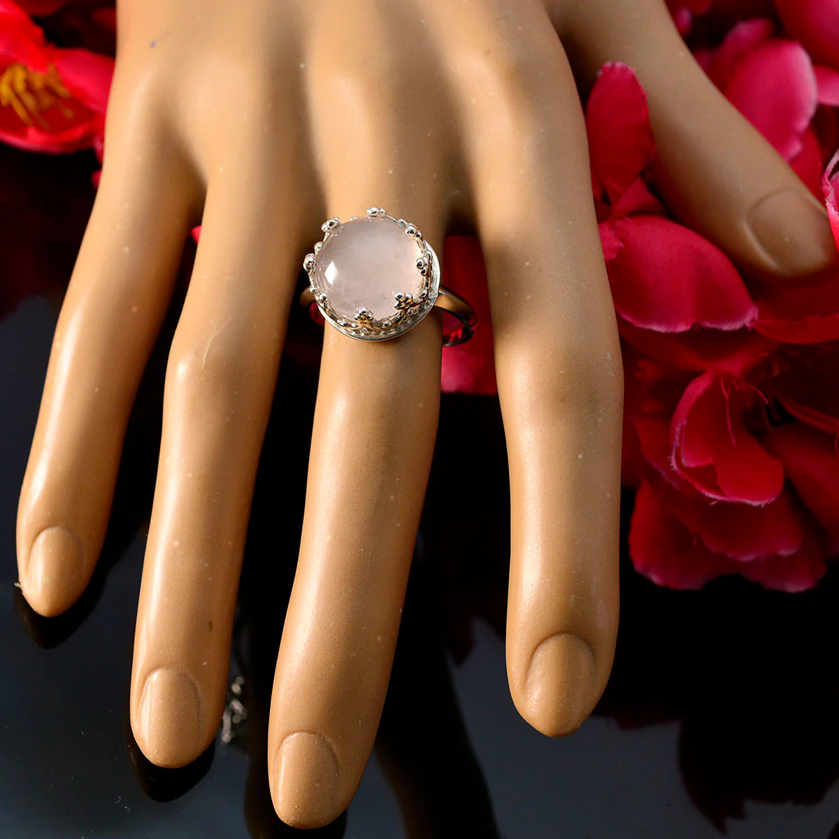 Rose Quartz Solitaire German 925 Silver Pink Gemstones Minimal Art Deco Ring Jewellery - Image 6