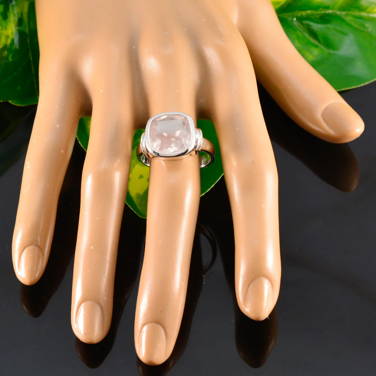 Rose Quartz Solitaire German Silver Pink Gemstones Eye-catching Contemporary Ring Jewellery - Image 5