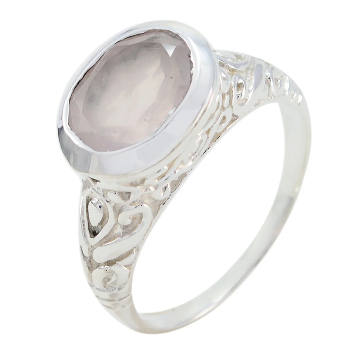 Rose Quartz Solitaire Indian Silver Pink Gemstone Minimal Art Deco Ring Jewelry - Image 2