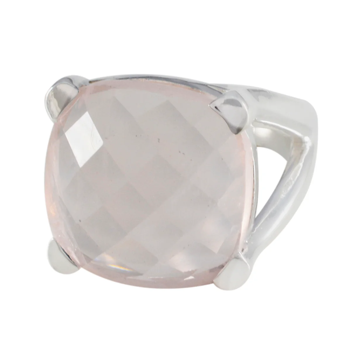 Rose Quartz Solitaire Italian Silver Pink Gemstone Chunky Retro Ring Jewelry
