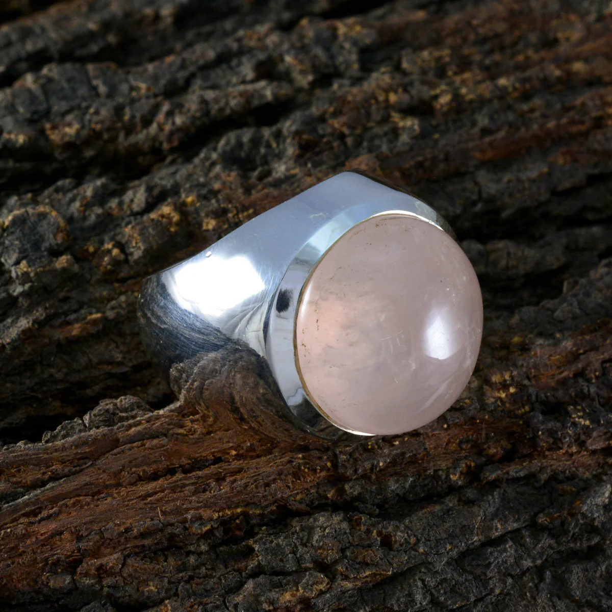 Rose Quartz Solitaire Italian Silver Pink Gemstone Chunky Signet Ring Jewelry - Image 3