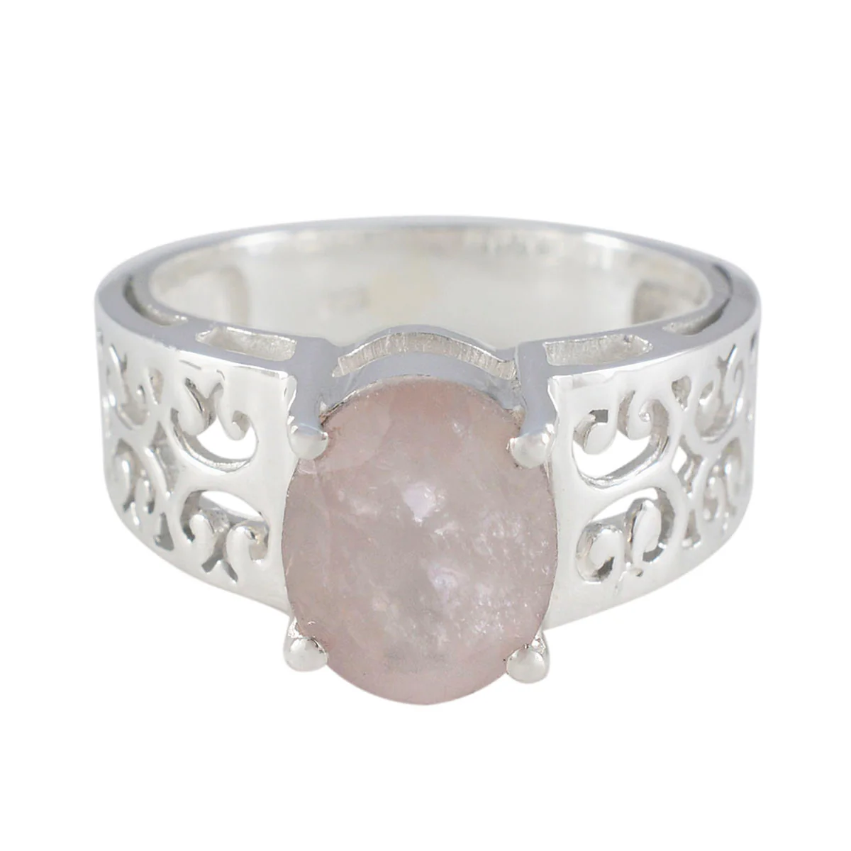 Rose Quartz Solitaire Mexican 925 Sterling Silver Pink Gemstones Whisper-thin Filigree Ring Jewelry