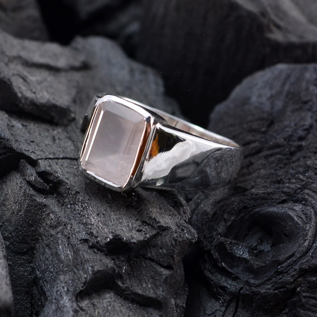 Rose Quartz Solitaire Moroccan 925 Silver Pink Gemstones Mid-weight Signet Ring Jewellery - Image 4