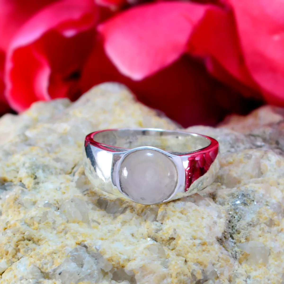Rose Quartz Solitaire Russian 925 Sterling Silver Pink Gems Slim Trendy Ring Jewelry - Image 2
